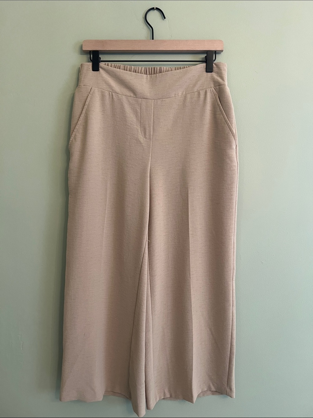 Nine West Beige Wide-Leg Cropped Pull-On Pants